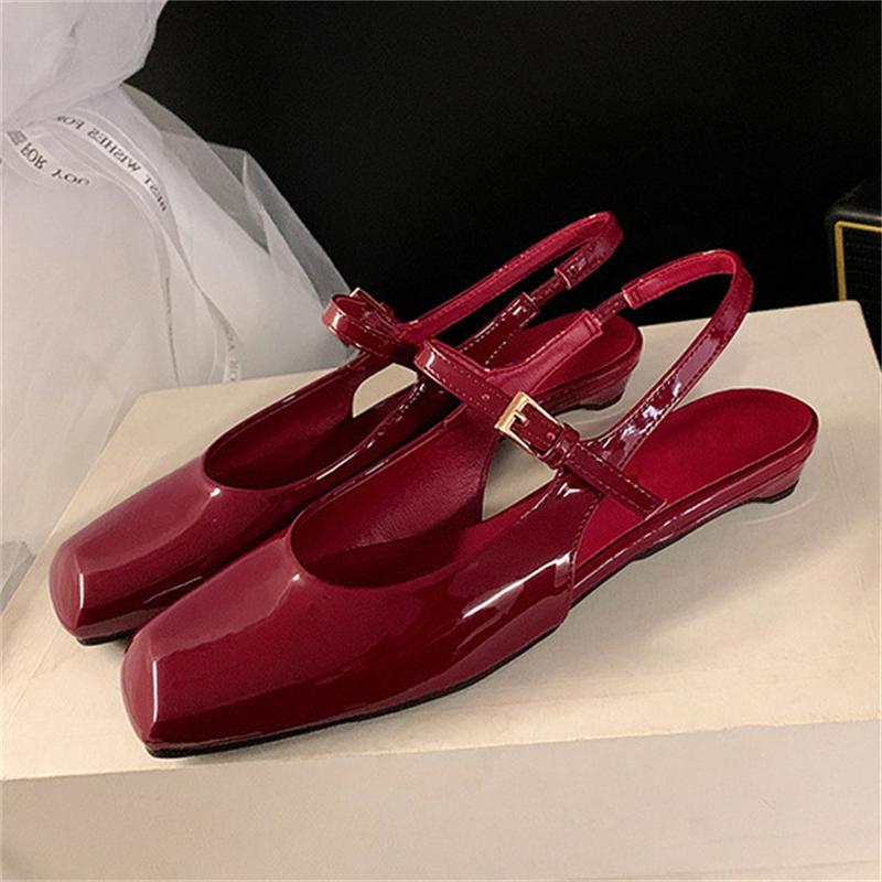 Fashion Eilyken High Quality Patent Leather Square Toe Women Pumps Sandals Fashion Buckle Strap Casual Party Low Heels Female Shoes