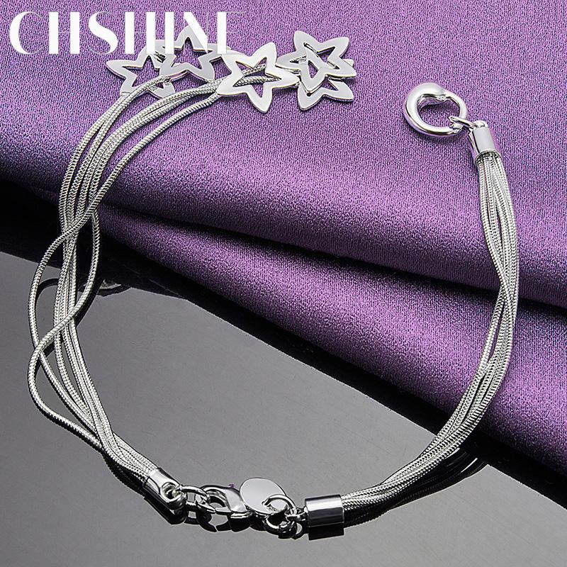 CHSHINE 925 Sterling Silver Five Snake Chain Stars Bracelet For Women Men Fashion Charm High Quality Jewelry