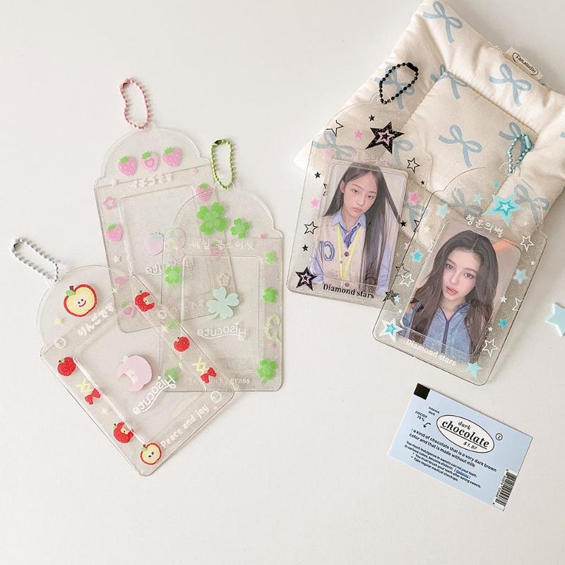 Sweet Strawberry Card Holder Kawaii PVC Picture Frames Kpop Idol 3 Inch Card Sleeves Anime Photocard Binder for Girls Gifts