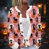 Damen Halloween Print Langarm Strickjacke Knopfleiste Oberbekleidung