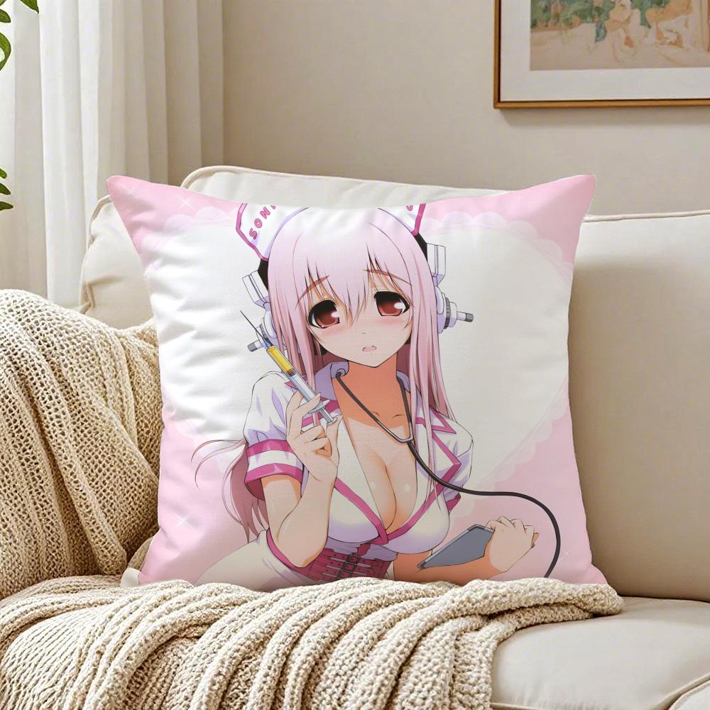 game character idol SSuper SSonico Cushion Cover Pillowcase Antidustmite living Room Sofa Decor Cushion Room
