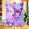 1pc 2D Flat Printing Spring & Summer New Arrival Dreamy Purple-Blue Butterfly Floral Pattern Digital Print Blanket, Suitable for All Seasons, Casual T