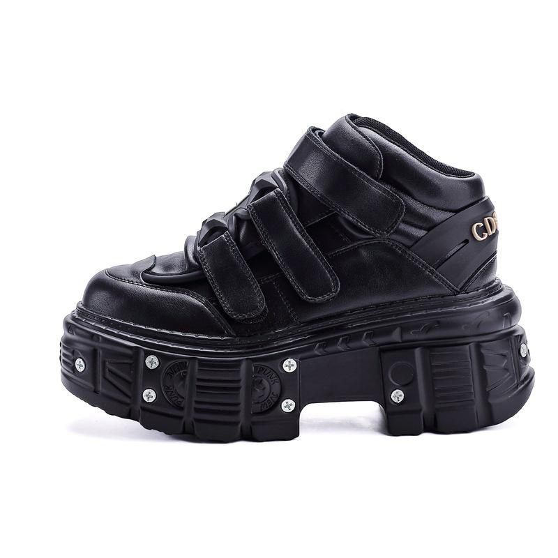 Casual Female Runway Shoes Platform Metal Toe Chunky Sneakers Women Gothic Punk Style Sneakers Rock Design Black Walking Shoes
