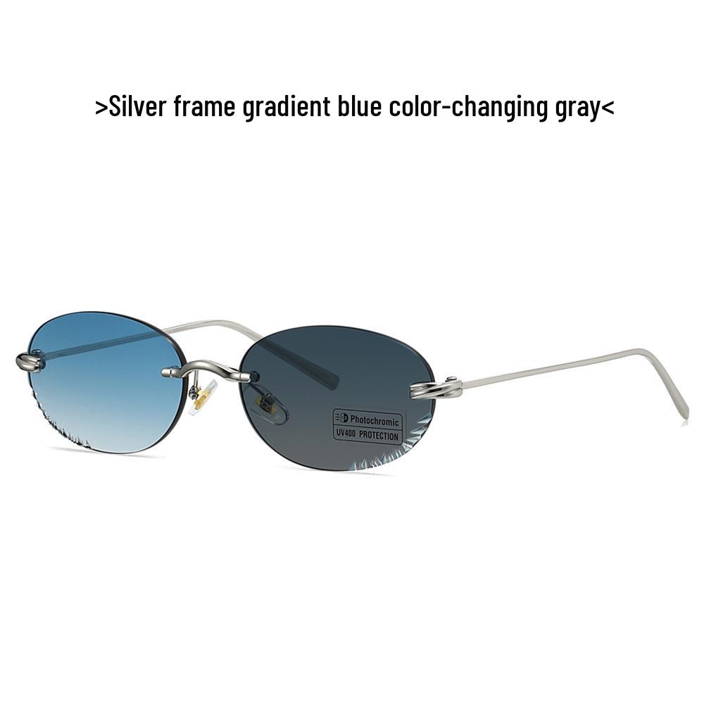 Fotochromowe Bezramowe Owalne Damskie Okulary Przeciwsłoneczne - Ochrona UV i Modny Styl INS (Model 2509)