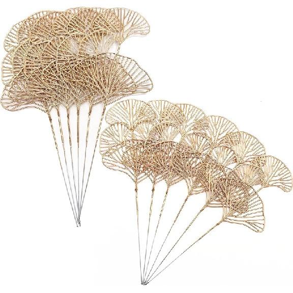 PASYOU Fake Leaves Plants for Christmas Decor, Gold Artificial Shrubs Grass Foliage Plastic Bulk Leaf Indoor Outdoor Home Garden Party Hotel Verandah