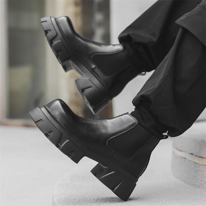 

Мужская мода в английском стиле, панк-рок, ботинки челси, дизайнерская обувь, ковбойские ботинки из натуральной кожи, крутые ботильоны на платформе 270 чёрный