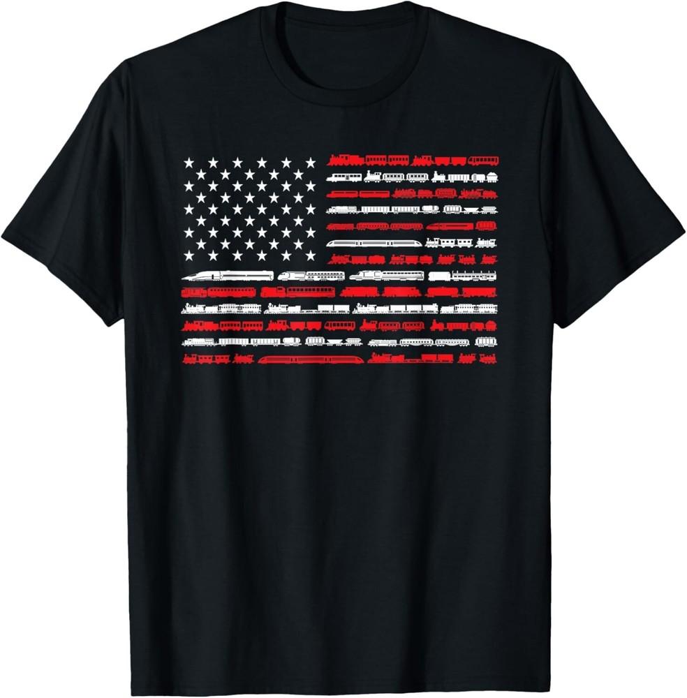 Train Railroad American Flag Vintage Locomotive Gift Unisex T-Shirt