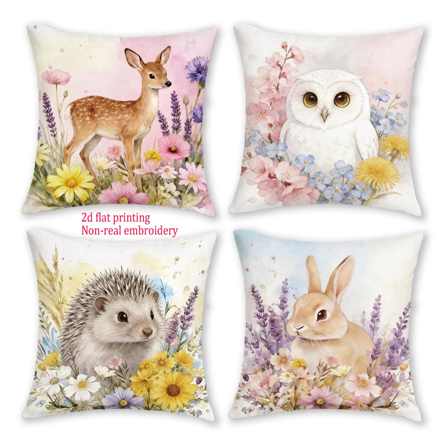

pcs Watercolor Forest Animals Throw Pillow Covers Floral Deer Owl Hedgehog Rabbit Decorative Cushion Cases 40cmx40cm