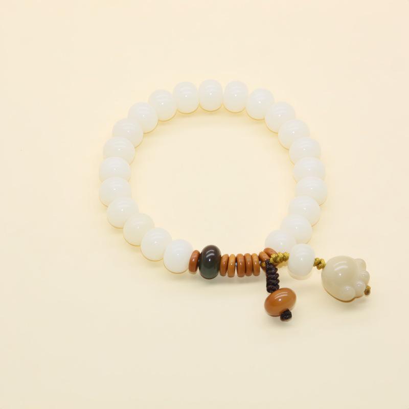 Natural White & Creamy Yellow Jade Bodhi Root Double-Strand Bracelet - New Chinese Design for Women