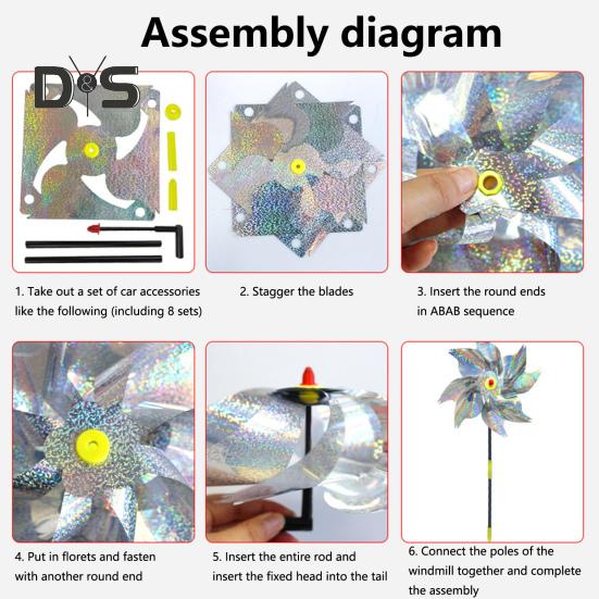 10 Stück Garten-Windrad-Vogelabwehr, 52,1 cm hoch, reflektierendes Windrad für den Außenbereich, Hofdekor, Windrad-Vogelabwehrgerät für Terrasse, Bauernhof, Obstgarten