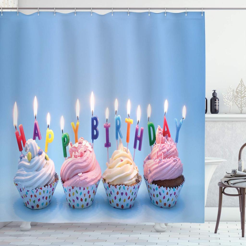 Set Tende da Doccia per Festa di Compleanno, Mostriciattoli La Celebrazione Coni Pioggia e Palloncini, Decorazioni Bagno in Poliestere Tende da Bagno