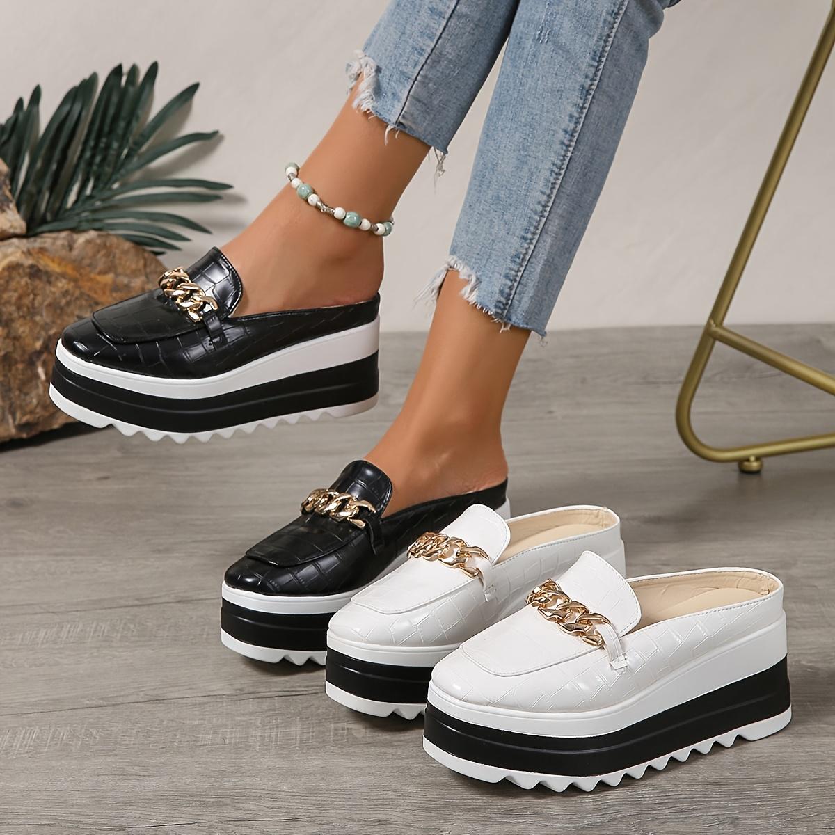 Ленивые туфли Полутапочки Женские полутапочки на высоком каблуке - Средний каблук Уличная толстая подошва Маленькие белые тапочки с поддержкой 35 2965₽