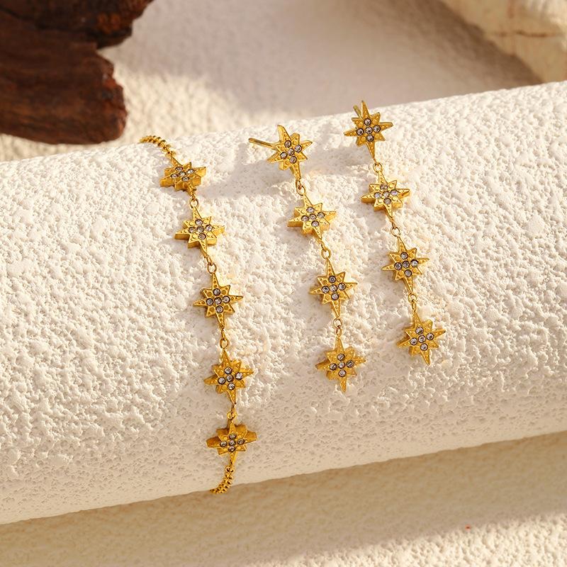 Long tassel stud earrings for women's European and American non-fading earrings, light luxury and high-end micro-inlaid zircon octagram earrings.