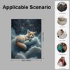 Cozy Fox & Clouds Flannel Throw Blanket - Hypoallergenic Polyester All-Season Bedspread, Dark Blue/Black Night Sky with