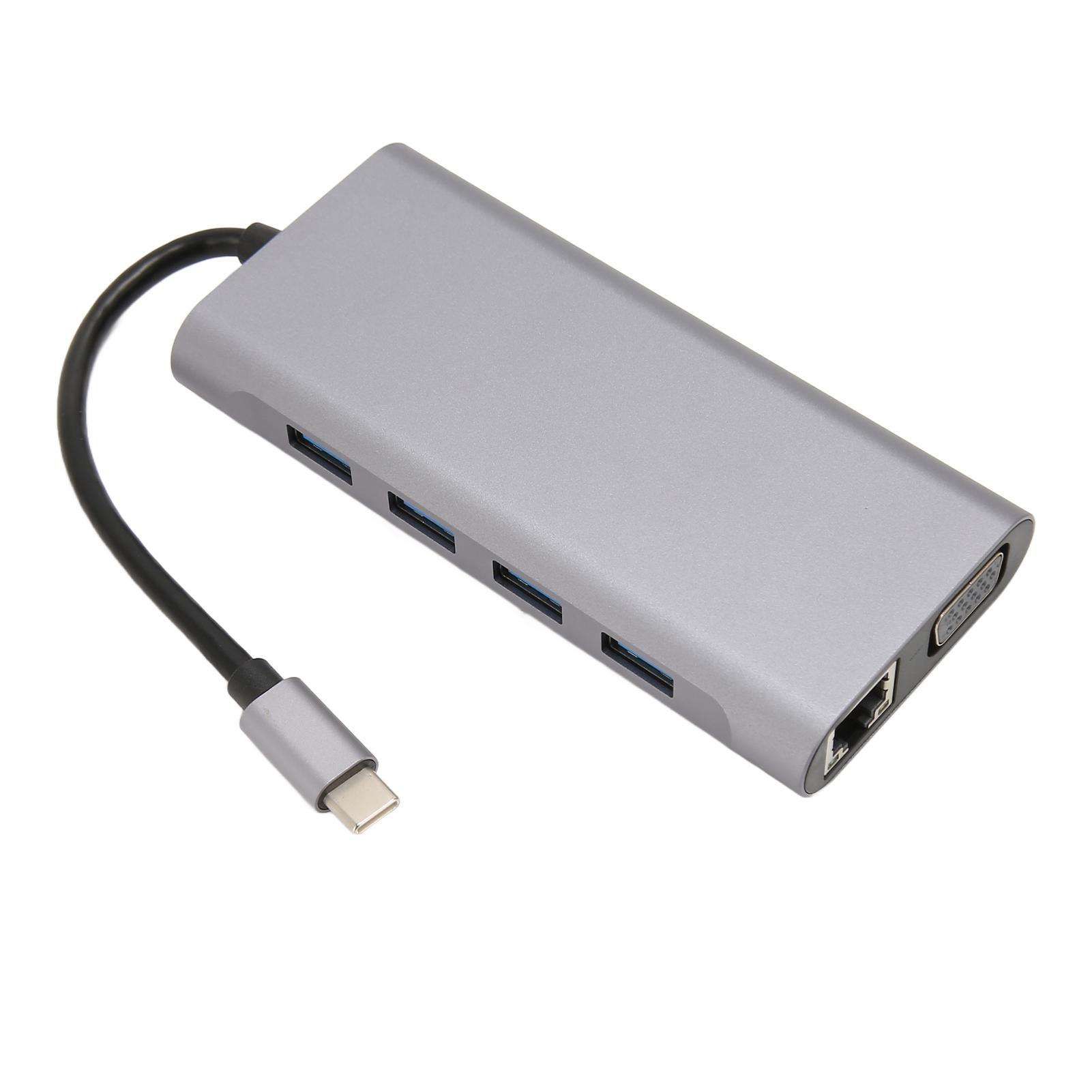 

11 в 1 USB C концентратор многопортовый адаптер 4xUSB3.0 HD 4K VGA RJ45 Ethernet PD зарядка 3,5 мм звук USB C