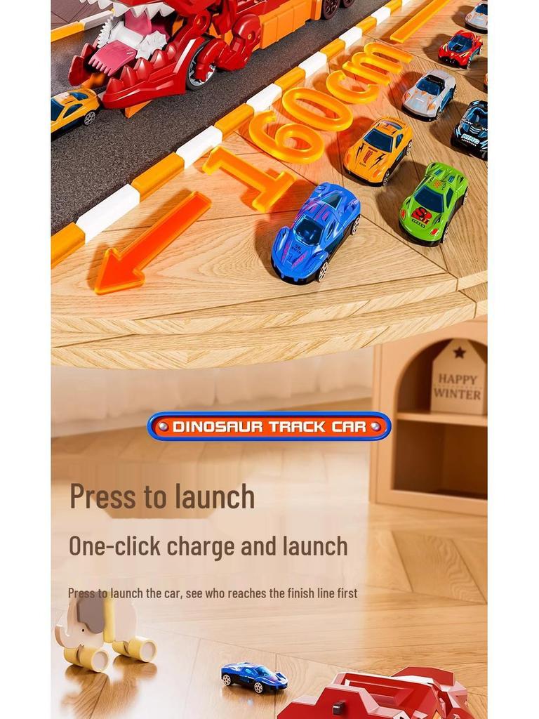 Dinosaur-Themed Folding Ejection Track Set: Children's Educational Alloy Car Toy