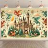 Whimsical Dragon Castle Tapestry Wall Art Nursery Decor Fantasy Mural for Kids Room Bohemian Fairy Tale Hanging Canvas