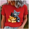 Women's Cute Three Cats Print T-shirt Loose Round Neck Casual Short Sleeve Fashion Top Wholesale Clothing Summer