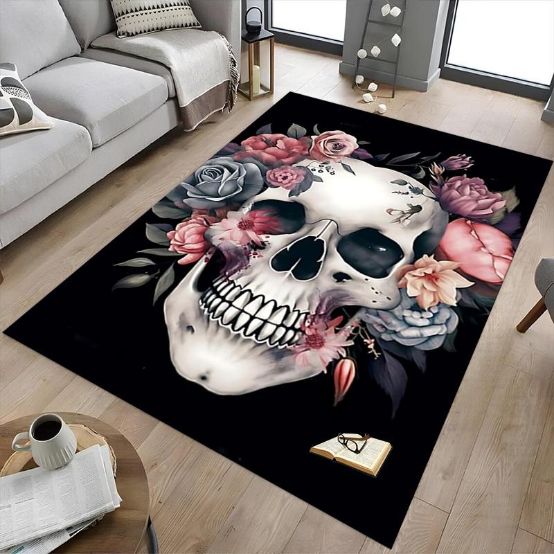 1PC Skull Flowers Carpet Ultra Soft, Thick & Absorbent, Non Slip Machine Washable Mat for Entryway