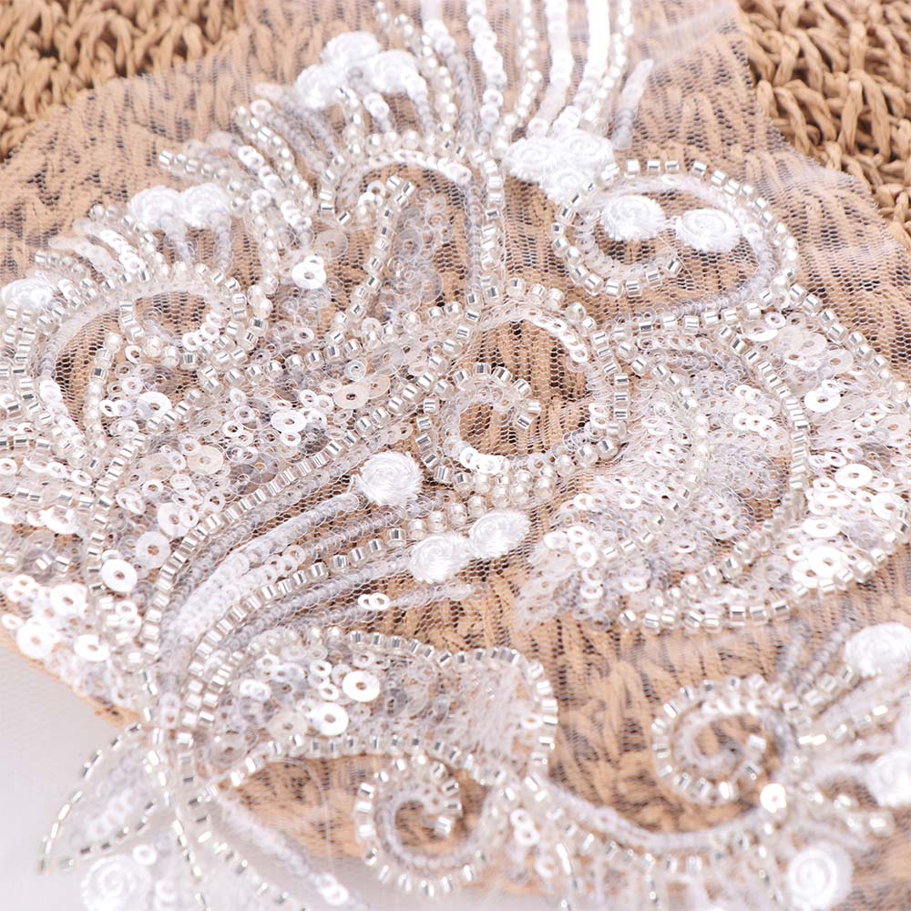 Elegant Flower Rhinestone Patch Lace Trim Embroidery Sewing Patch  Dress Decoration