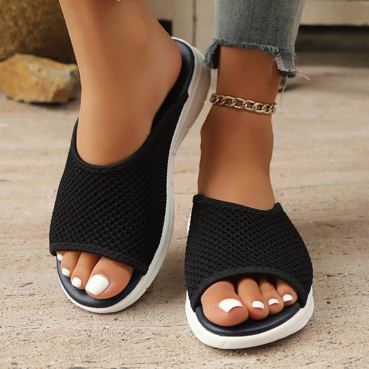 Women's Colorful Knit Flat Slide Sandals Breathable Mesh Casual Summer Slippers
