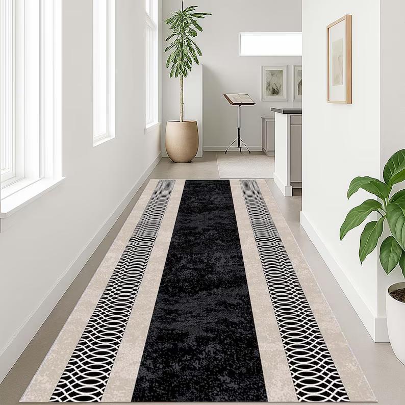 Tapis Moderne Motif Vague Tapis de Sol Décoration Intérieure Style Minimaliste Tapis de Sol Espace Hall Couloir Long Design Décor Chambre à Coucher 40X120CM