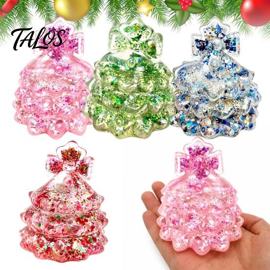 Kerstboom Sensorisch Speelgoed Glitters Kerst Knijpspeelgoed, voor Stressverlichting, Mini Fidget Langzaam Rijzend Vakantiecadeau Kinderen Volwassenen