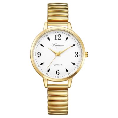 Women's Waterproof and Rainproof Wristwatch with a Round Dial, Large White Dial, Gold Case, Gold Strap, and Stainless Steel Quartz Movement. A