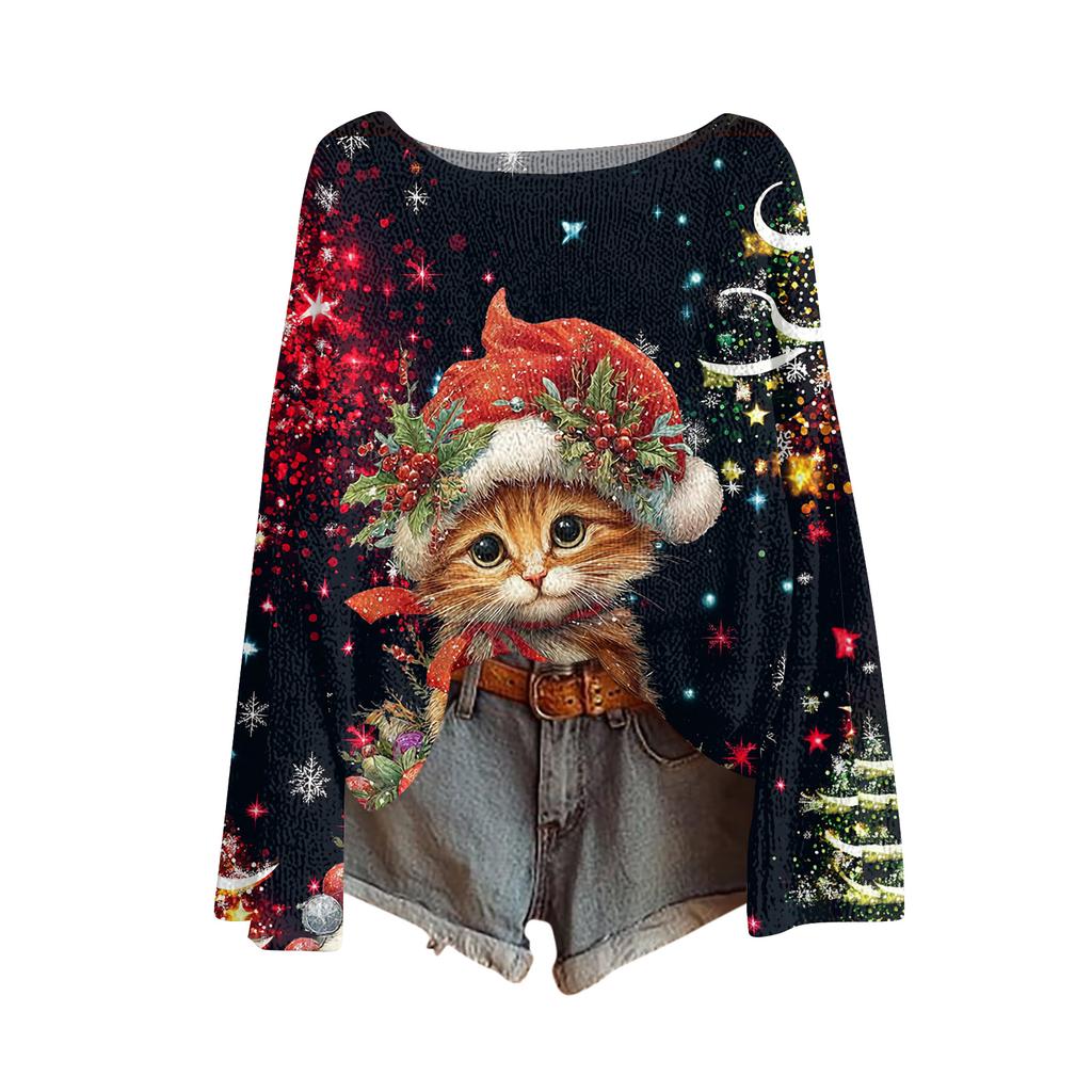 Womens  Fall Sweaters Long Sleeve Print Tops Pullover Sweaters Loose Dressy Casual Basic Clothes