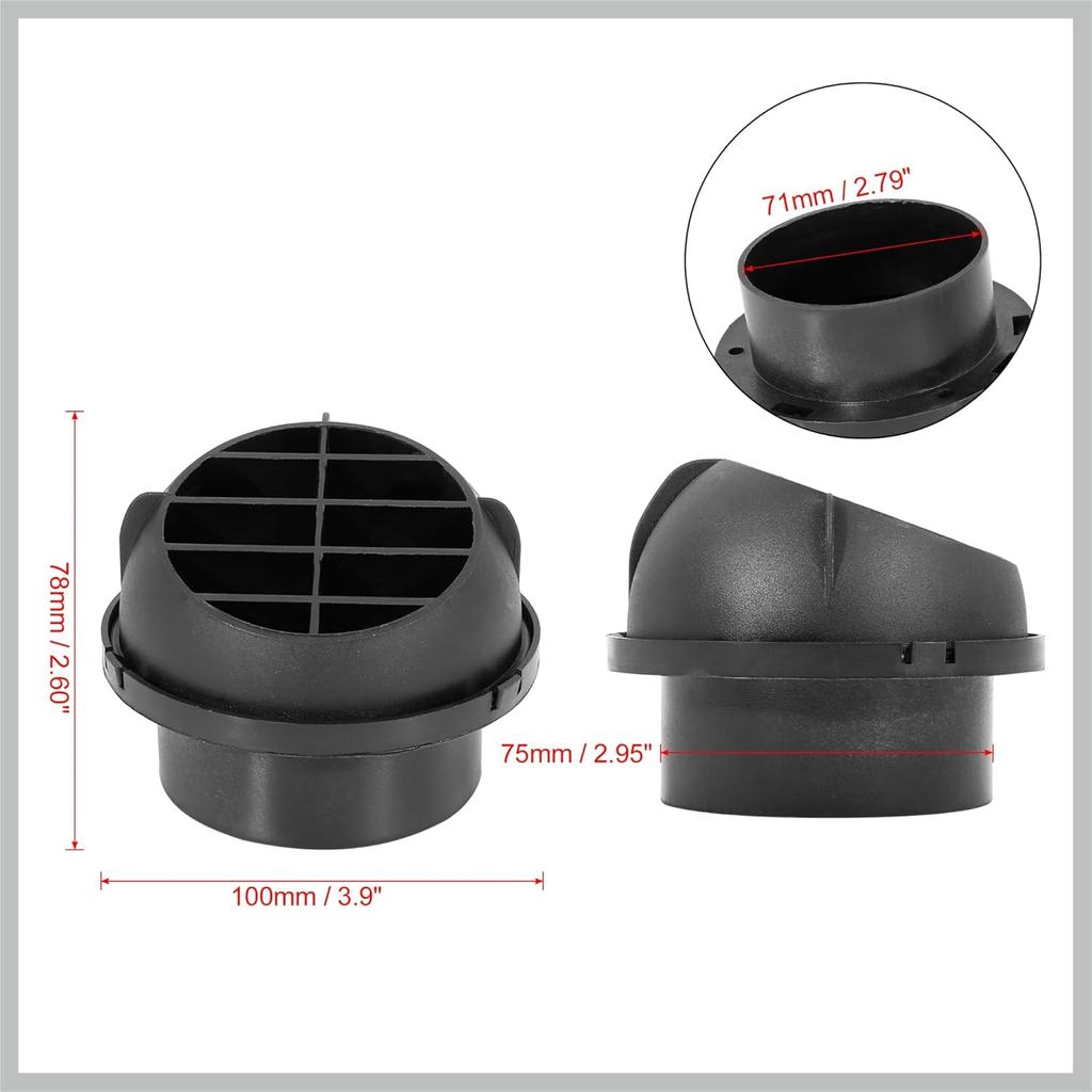 Duto de Aquecedor de Carro Auto 75mm Saída de Ventilação de Ar Quente Rotativo 360 Graus Peças de Reposição Pretas para Carro