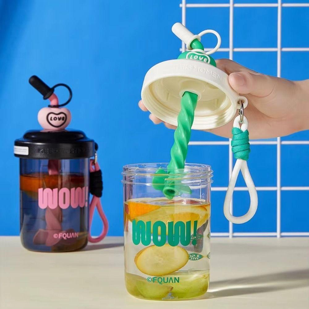 Leak-proof Stirring Cup With Straw Drinking Cup Cute 580ML Water Bottles  Fruit Juice