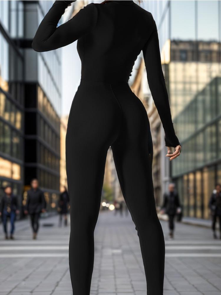 Autumn Winter Long Sleeve Long Zipper Yoga One Piece Suit Integrated Sports Fitness Tight One Piece Clothing Beach Vacation Elegant Casual Wear