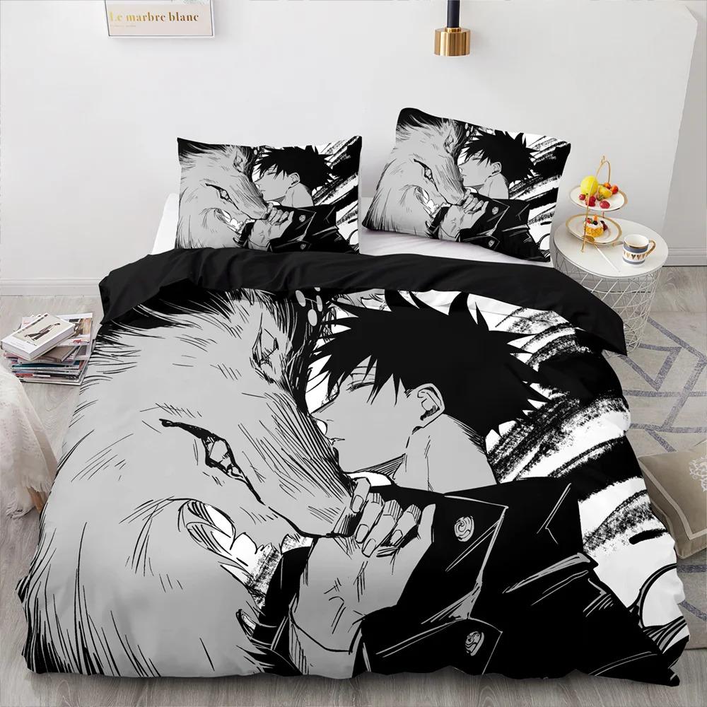 Set lenjerie de pat Anime Jujutsu Kaisen Satoru Gojo Băieți Fete Dimensiune Twin Queen Față de pilotă Față de pernă Pat Copii Adulți Textile pentru casă Instrument textil