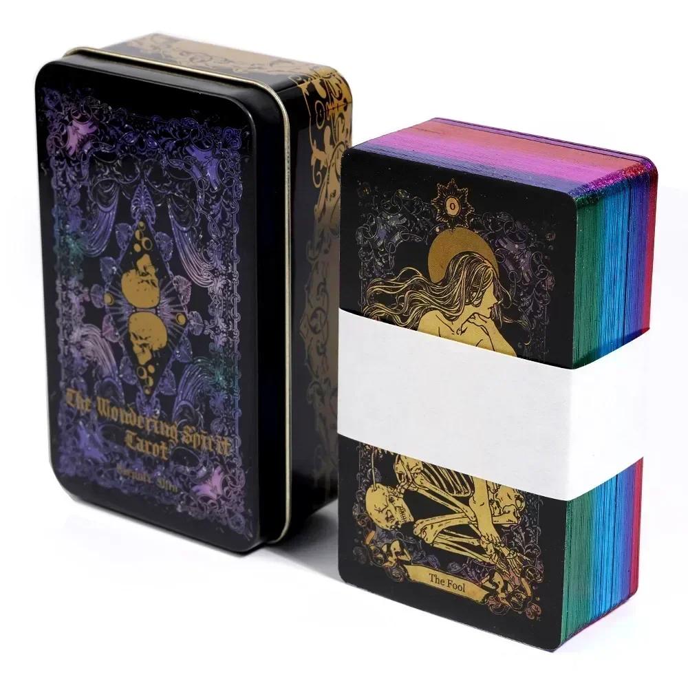 Wondering spirit Tarocchi 78 pezzi in una scatola di latta con bordo placcato in oro Carte dei tarocchi per la divinazione Mazzo di tarocchi Bellissima confezione