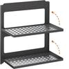 2-Tier Black Iron Floating Shelf Wall-Mounted Metal Shower Rack Foldable Stackable Anti-Drop Baffle for Bathroom Laundry Toilet