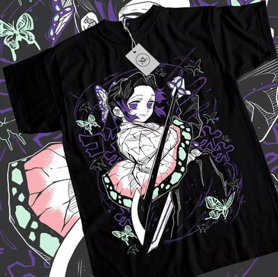 Shinobu Kocho T-Shirt Demon Slayer Kimetsu No Yaiba Design Anime T-Shirt Black