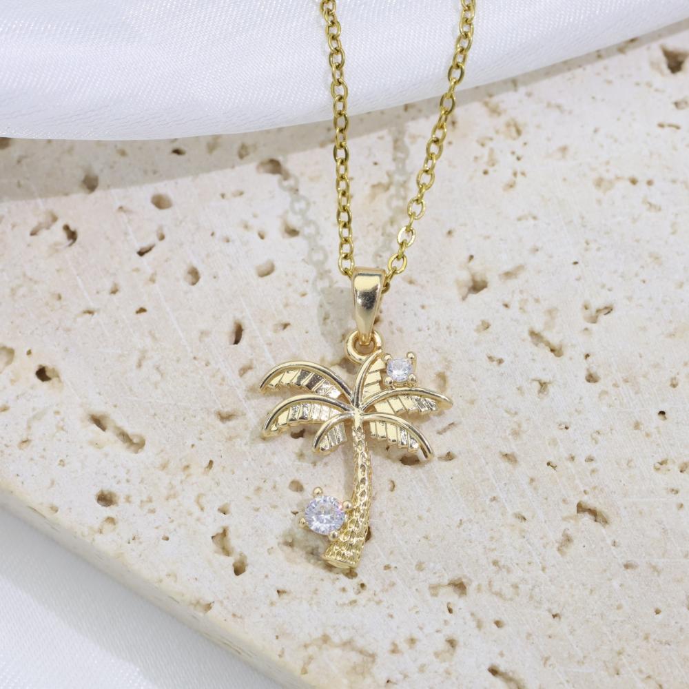 Simple Coconut Tree Pendant Necklaces for Women Fashion Zirconia Necklace Wedding Party Jewelry Accessories