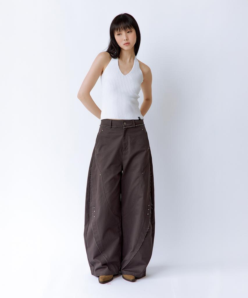 ROUGHNECK Distressed Wide Pants Brown