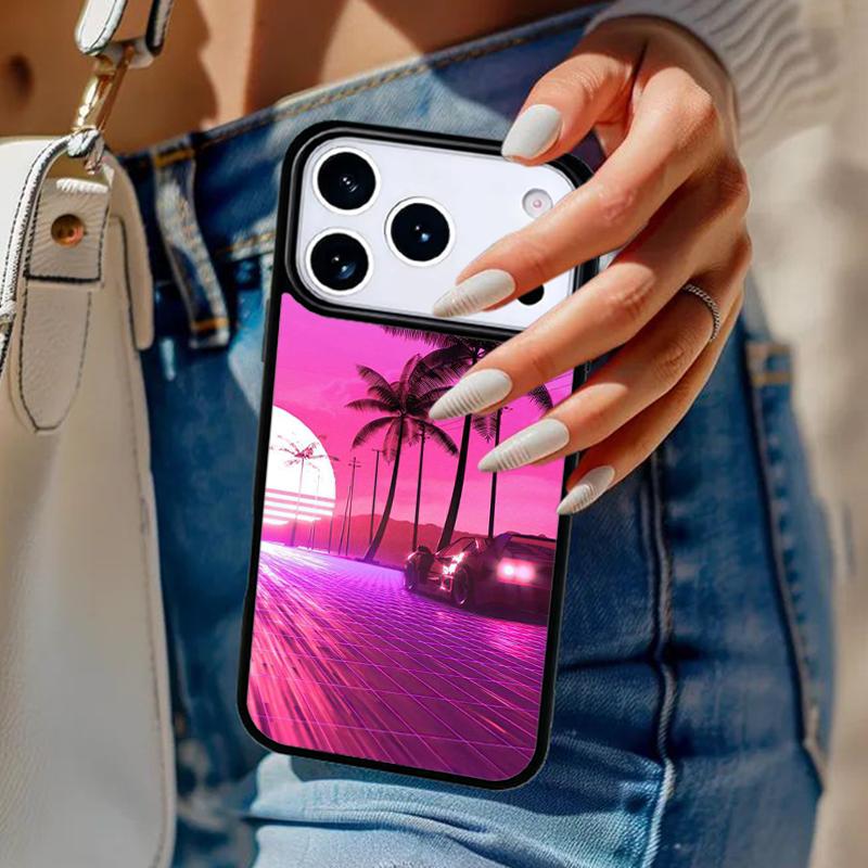 80s Retrowave Neon Palms Tree soft Phone Case For iPhone 17 Air 14 15 13 12 Max Cover For Apple 15 16 16e 11 Pro Max Plus Coque