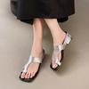 Retro Going Out Toe Slippers Women's Summer Outer Wear Square Toe Golden Cool Slippers Versatile Thick Heel Sandals