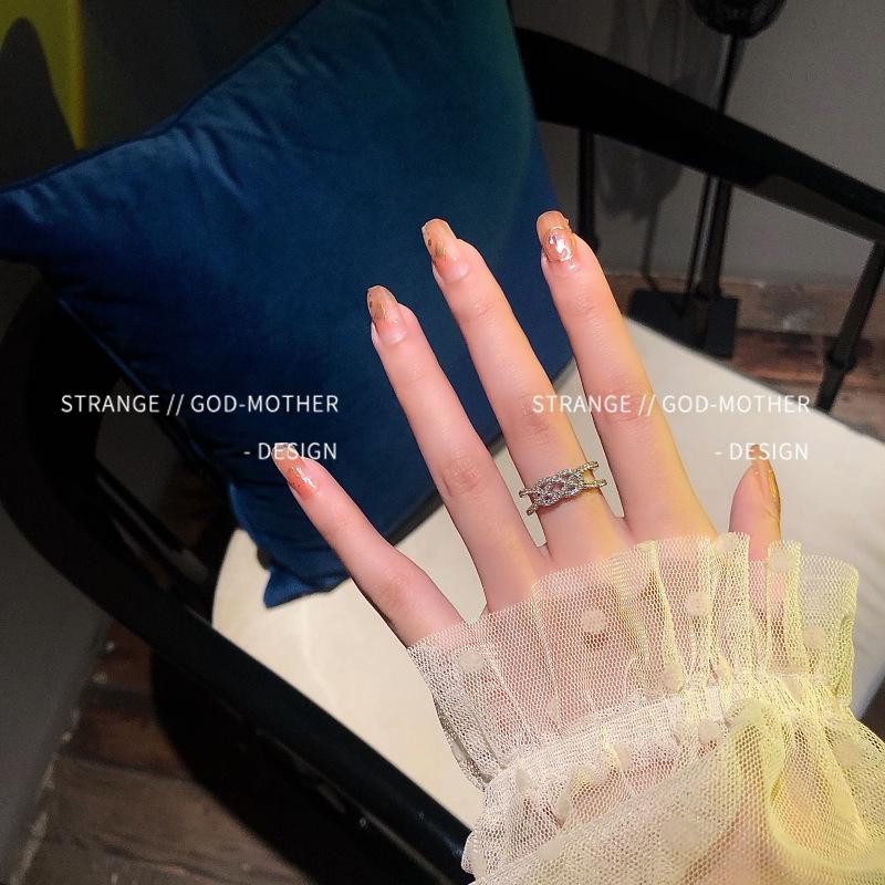

Love Ring, Female Tide Temperament, Small Design, Double-Layer Ring, Heart-Shaped Zircon Rhinestone Index Finger Ring. adjustable open ring