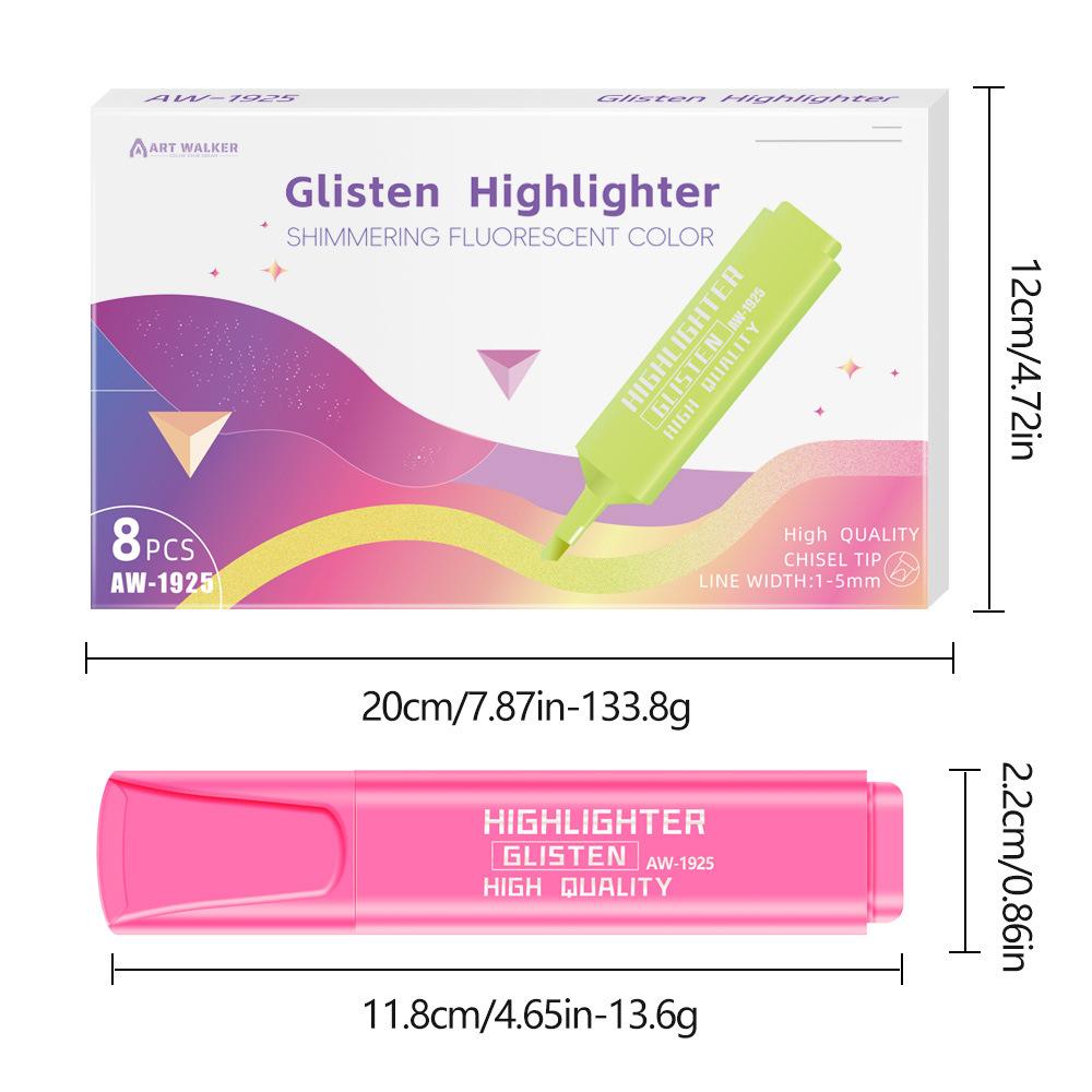 8 Pastel Macaron Highlighters Chisel Tip 1-5mm Quick Dry Non-Toxic Fluorescent Marker Pens for Student Teacher School Office Journal Notes
