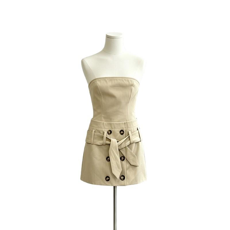 Hot Girl Pure and Alluring Style Sexy Pencil Skirt Short Skirt, Summer New Khaki Strapless Utility Dress