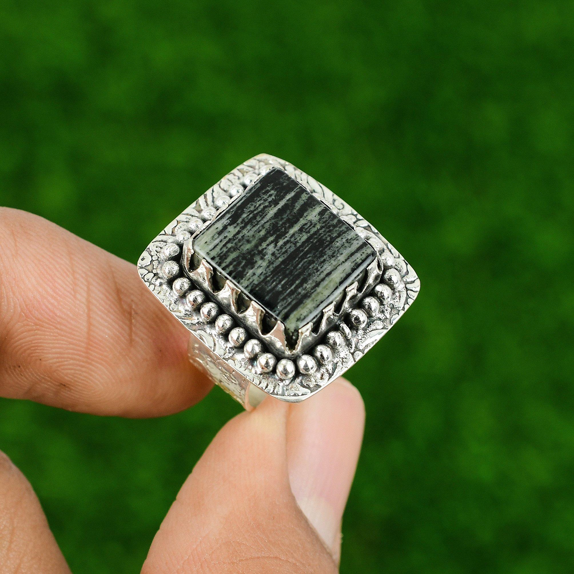 

Sterling Silver Silver Leaf Jasper Stone Solitaire Engagement Ring Jewelry US 7 7