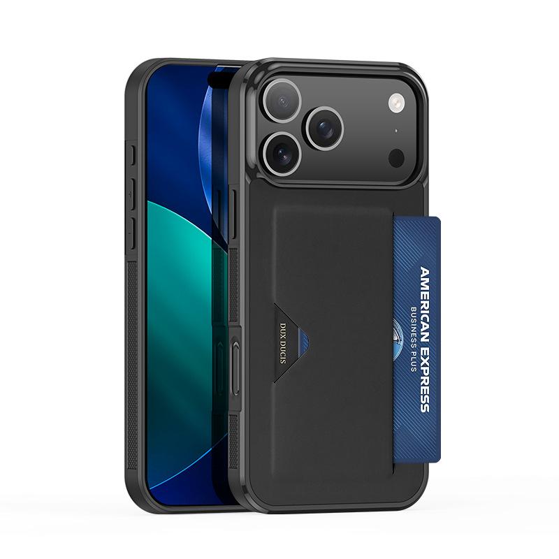 

Для Apple 17 Pro Чехол для телефона с вставкой для карты IPhone 17 Простой чехол с ощущением кожи, противоударная задняя крышка IPhone 17 ProMax Чехол для телефона с подставкой для вставки карты iPhone 17 Pro Max чёрный