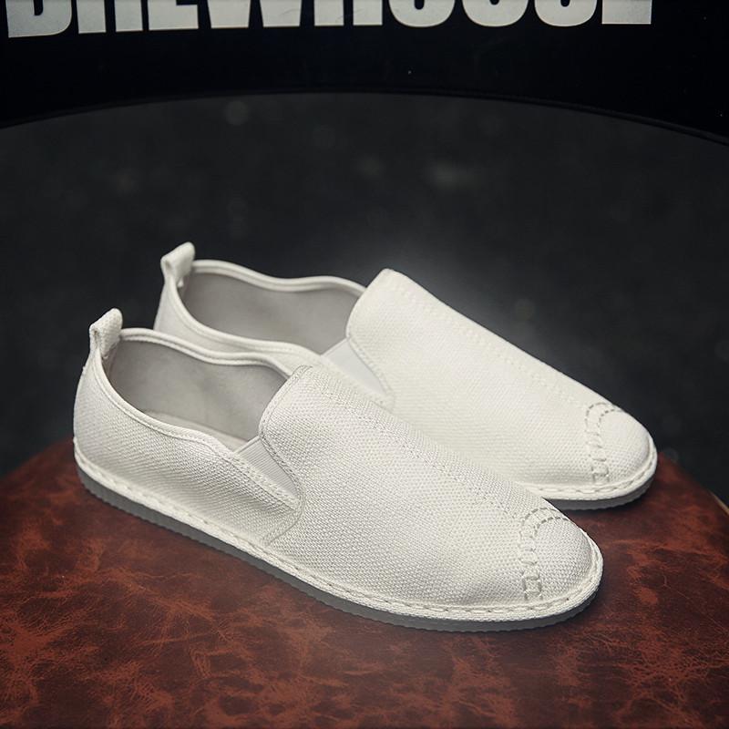 Beige White Breathable Linen Casual Mens Shoes Cloth Shoes Canvas Summer Leisure Flat Driving Shoes Walking Size 44