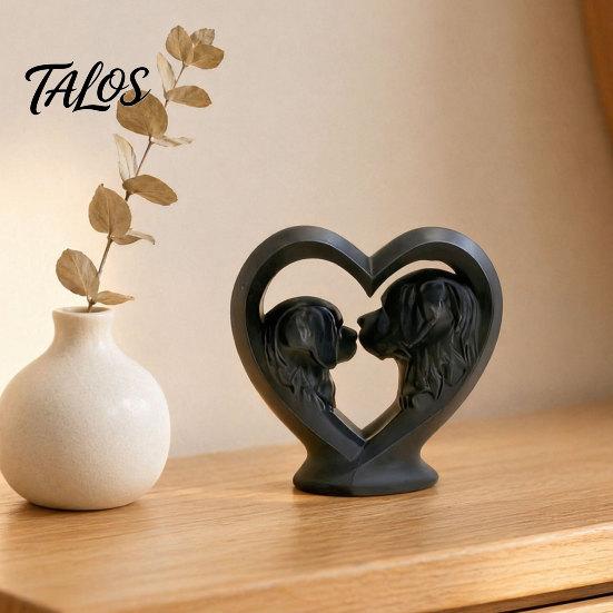 Dog Shaped Home Decoration 3D Printed Bernard Heart-Shaped Sculpture, Hollow Heart Silhouette Animal Statue with Matte Black Sculpture Finish,