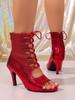 Rhinestone Block Heel, Pointed Toe, Black Butterfly Fashion Mesh Cutout Women's Fashion Shoes