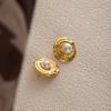 Metal Style Retro Pearl Earrings, High-End Sunflower Maple Leaf Stud Earrings, Niche Temperament Exaggerated Earrings