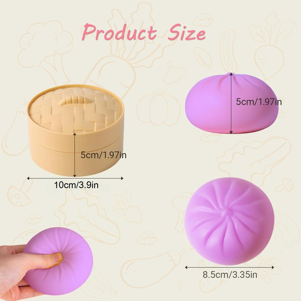 Colorful Squishy Steamed Buns Dumplings Stress Relief Fidget Toy Simulation Food Steamed Stuffed Bun Dough Squeeze Toys